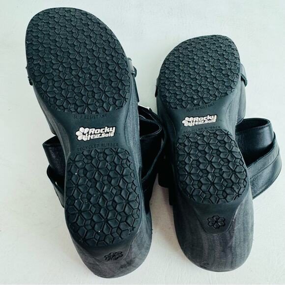 Rocky 4EurSole Sandals Black Leather Splendor Wedge Two Strap Slide Size 11.5 - Picture 11 of 13
